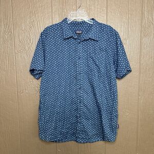 Patagonia Hemp Organic‎ Cotton Printed Shirt Mens Button Up Size XL Blue Print
